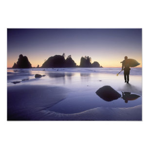 Montage of man carrying kayak, ShiShi Beach, Photo Print