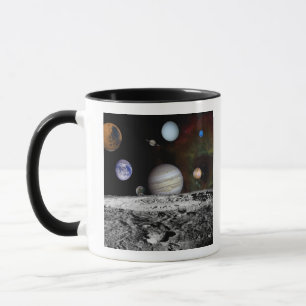 Montage of the planets and Jupiter's moons Mug