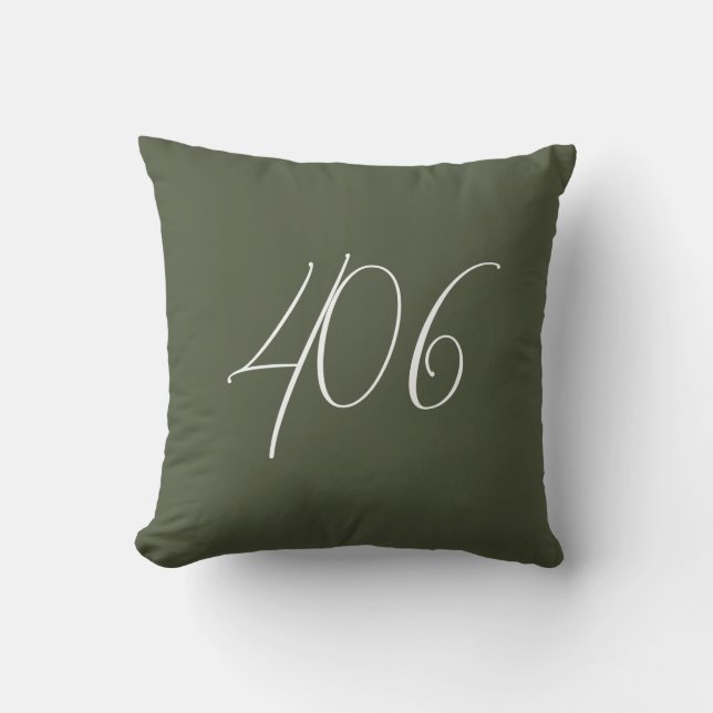 Montana 406 Green With White Area Code Cushion (Front)