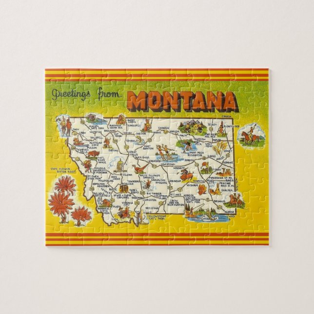 Montana 8x10 Postcard Map Jigsaw Puzzle (Horizontal)