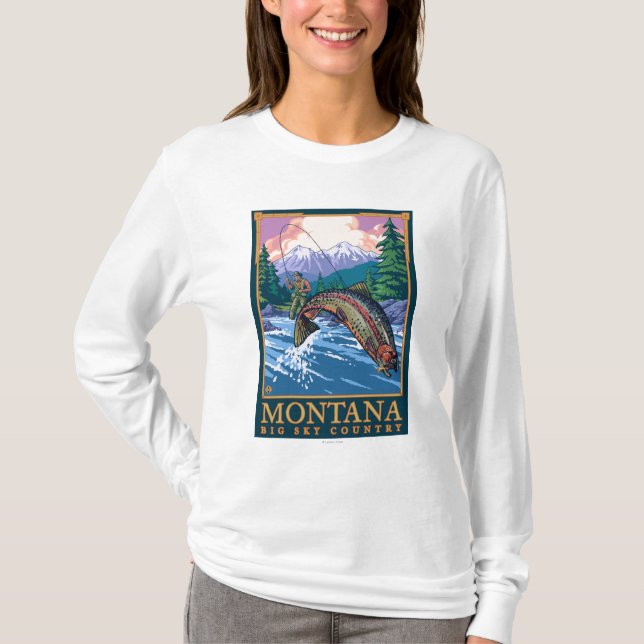 Montana -- Big Sky CountryFly Fishing Scene T-Shirt (Front)
