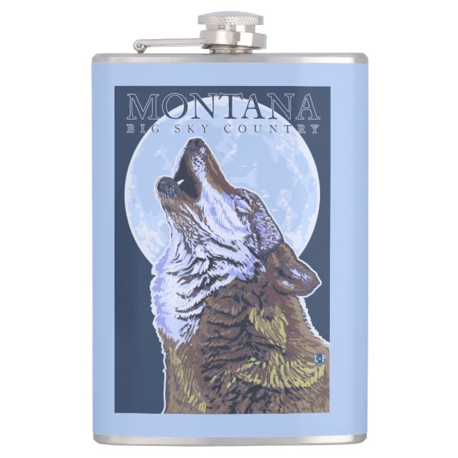 Montana -- Big Sky CountryHowling Wolf Hip Flask (Front)