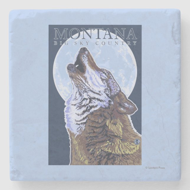 Montana -- Big Sky CountryHowling Wolf Stone Coaster (Front)