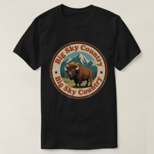 Montana Charm_ Bison with Mountain Range Badge T-Shirt