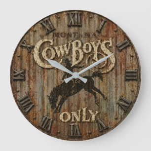Montana Cowboys Only Rustic Western Rodeo Large Clock