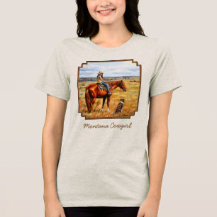 Montana Cowgirl on Cattle Horse Tri-Blend Shirt