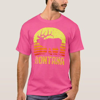 Montana Elk Hunter Dad Vintage Retro Sun Bow Hunti T-Shirt
