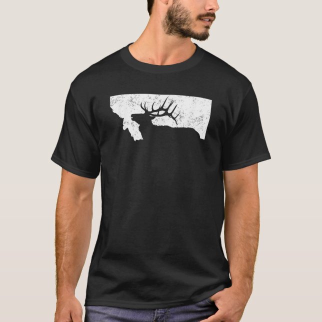 Montana Elk Hunting Bull Elk MT State Shape T-Shirt (Front)