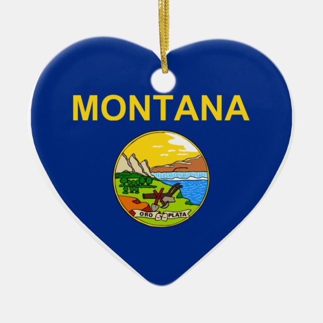 Montana Flag Heart Ceramic Tree Decoration (Front)