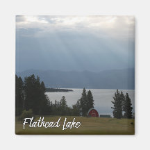 Montana Flathead Lake Shore Red Barn Trees