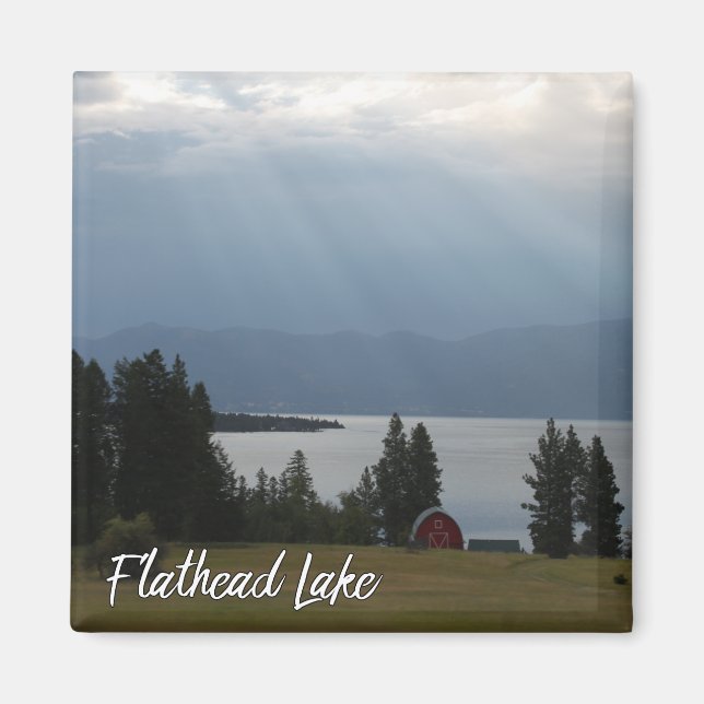 Montana Flathead Lake Shore Red Barn Trees Magnet (Front)