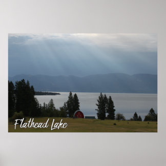 Montana Flathead Lake Shore Red Barn Trees Poster