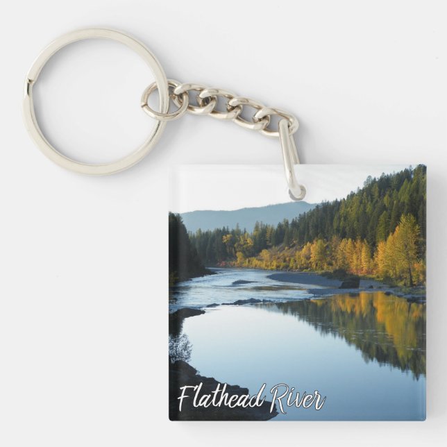 Montana Flathead River In Fall Mountains Trees Key Ring (Front)