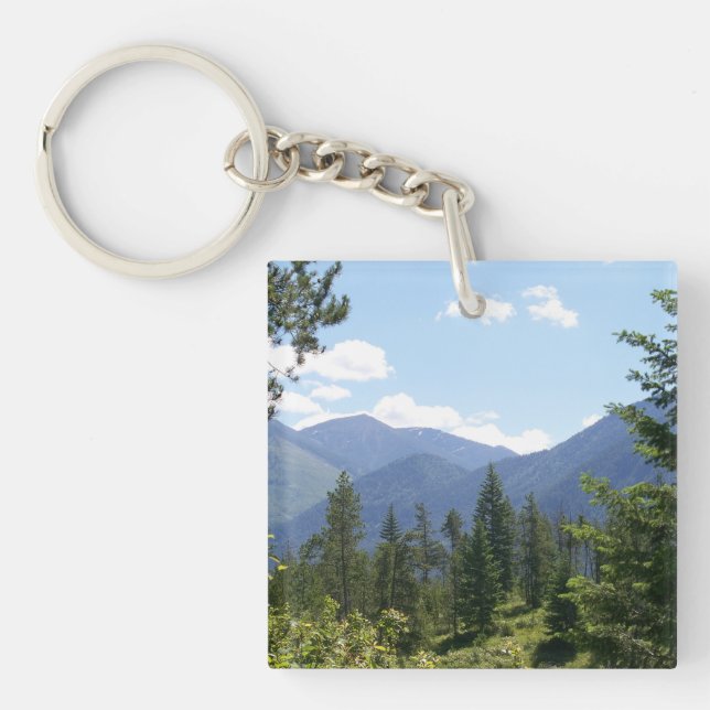 Montana Forest and Mountains Scenic View Key Ring (Front)