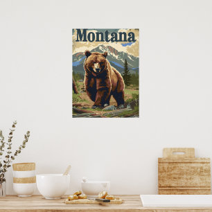 Montana Grizzly Vintage Poster