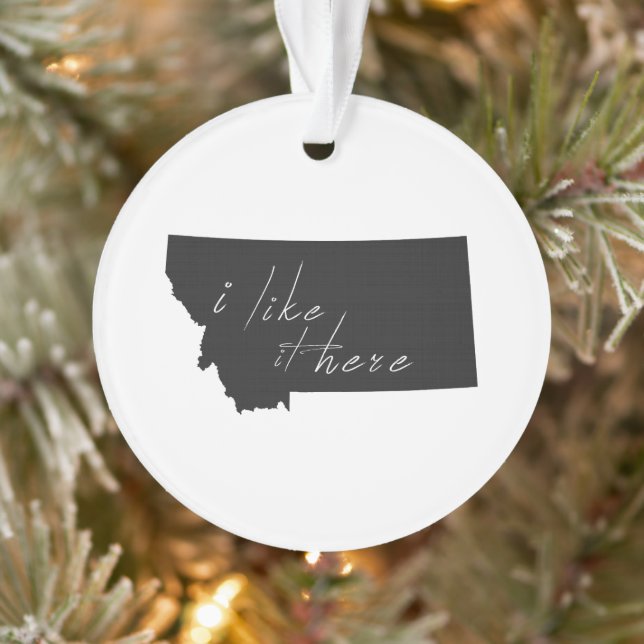 Montana I Like It Here Montanan Map Shaped Black Ornament (Tree)
