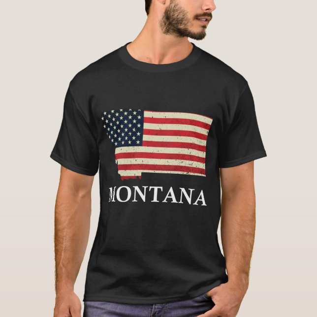 Montana Map State American Flag 4th Of July Pride T-Shirt (Front)