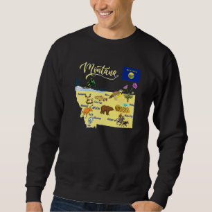 Montana Map Tourist Attractions Major Cities Flag  Sweatshirt