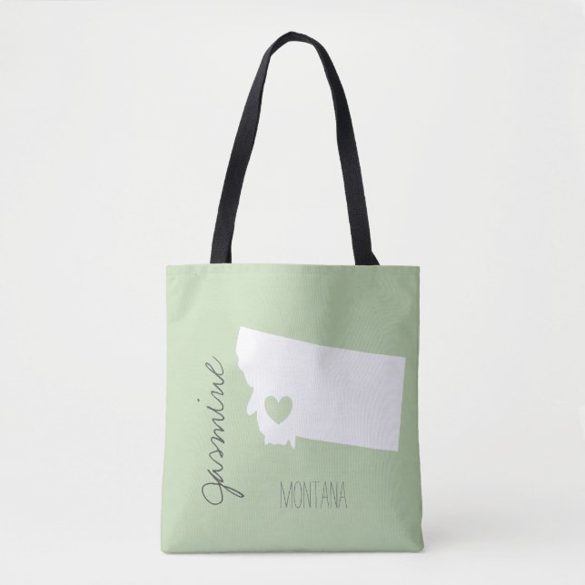 Montana map with heart personalise name tote bag (Front)