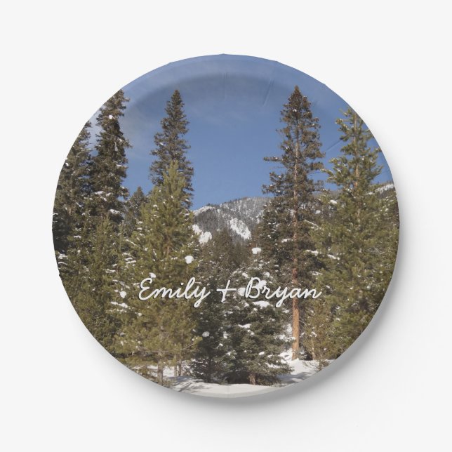 Montana Mountain Trails in Winter Landscape Photo Paper Plate (Front)