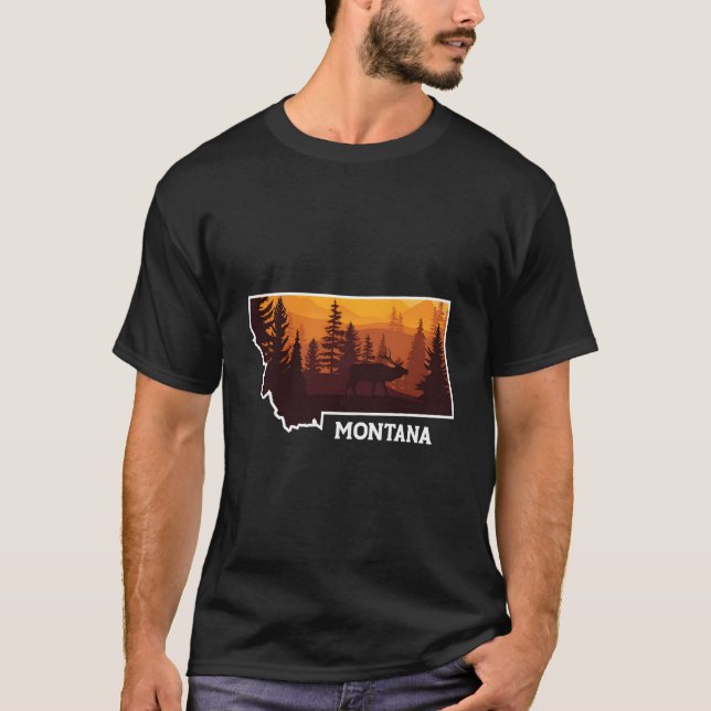 Montana Nature Elk Deer Hunting Hunt Montana Mt Ho T-Shirt (Front)