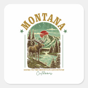 Montana Nature Scene – Wildlife, Mountains, River Square Sticker