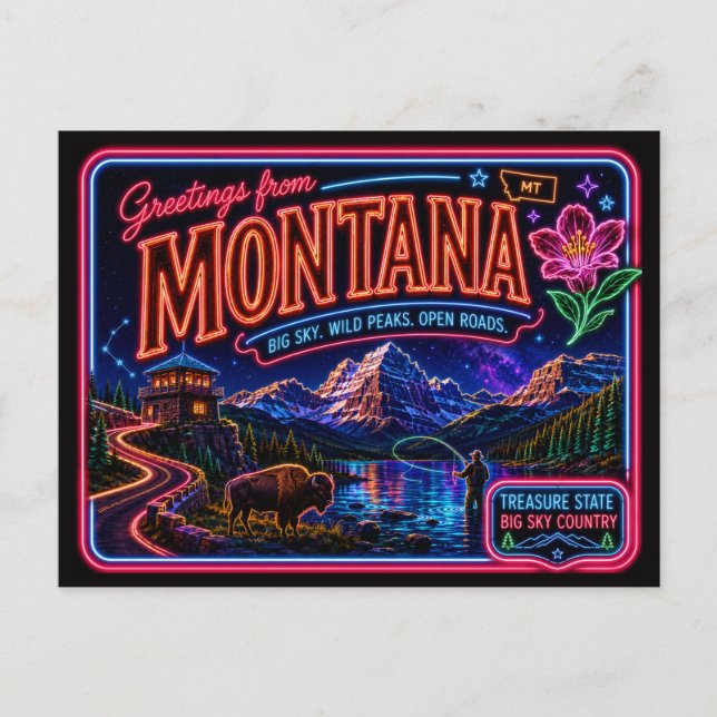 Montana Neon State Retro Vintage Postcard (Front)
