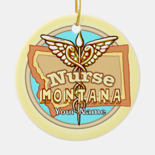 Montana Nurse Caduceus  Ceramic Tree Decoration