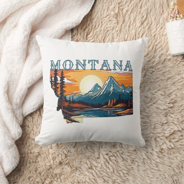 Montana Outline Mountains Cushion (Blanket)
