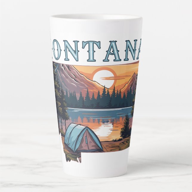 Montana Outline Tent Camping Latte Mug (Front)