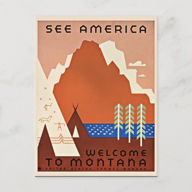 Montana, See America, vintage travel illustration Postcard (Front)