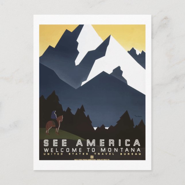 Montana "See America" Vintage Travel Poster Postcard (Front)