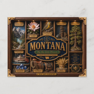 Montana Shadow Box 3D Figurine State Postcard