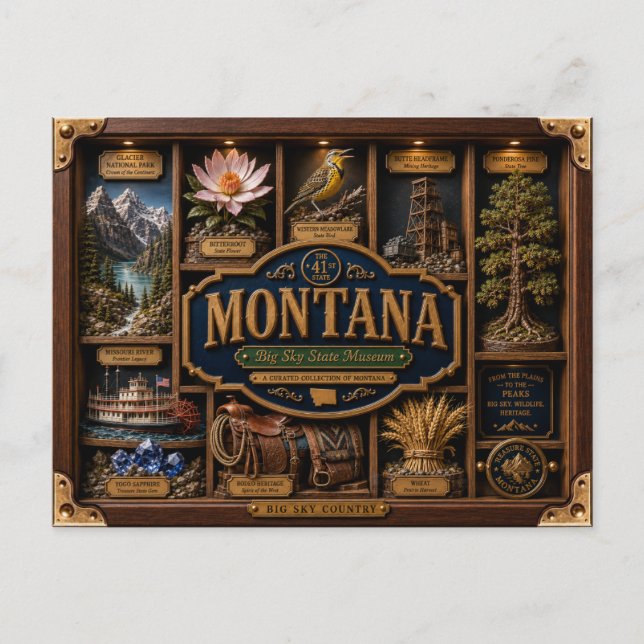 Montana Shadow Box 3D Figurine State Postcard (Front)