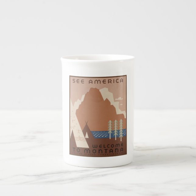 Montana State: Indian Tribes, Mountains, Prairie Bone China Mug (Front)