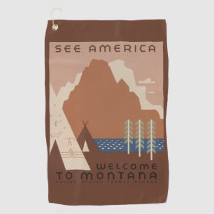 Montana State: Indian Tribes, Mountains, Prairie Golf Towel