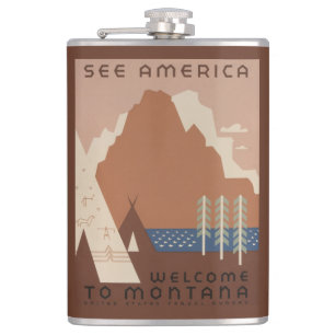 Montana State: Indian Tribes, Mountains, Prairie Hip Flask