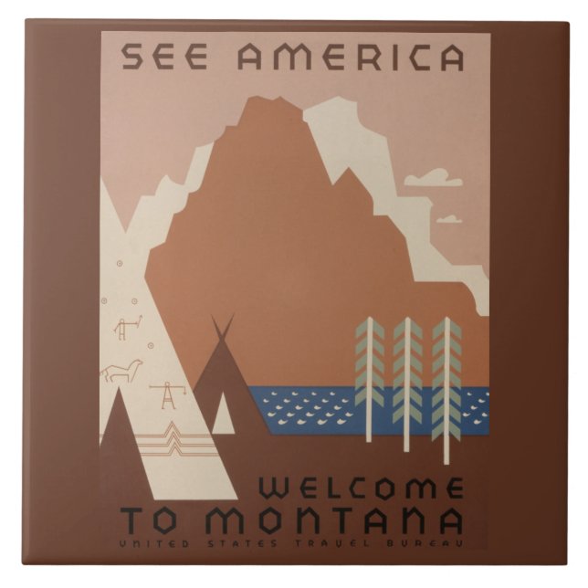 Montana State: Indian Tribes, Mountains, Prairie Tile (Front)