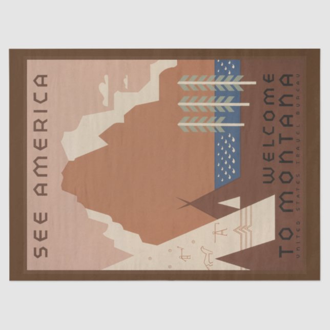 Montana State: Indian Tribes, Mountains, Prairie Tissue Paper (Front)