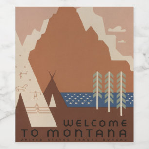 Montana State: Indian Tribes, Mountains, Prairie Wine Label