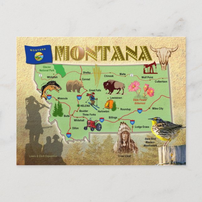 Montana State Map Postcard (Front)
