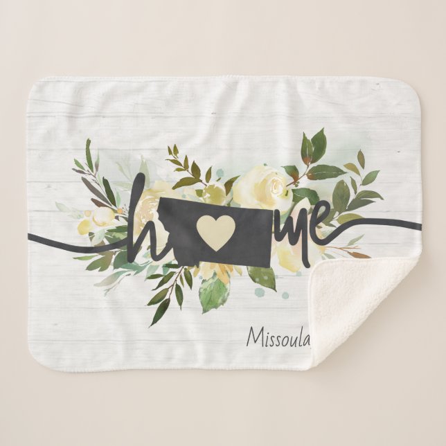 Montana State Personalised Your Home City Rustic Sherpa Blanket (Front (Horizontal))