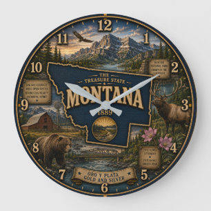 Montana State Treasure State Mountain Wildlife Large Clock