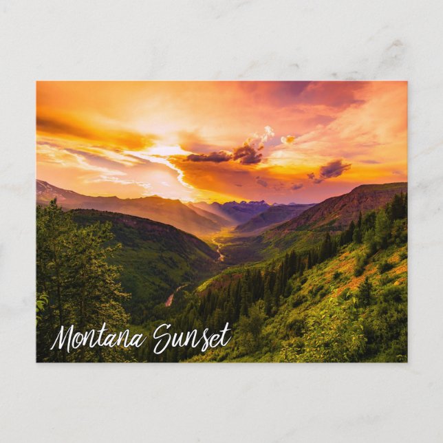 Montana Sunset over Mountains River Valley Postcard (Front)