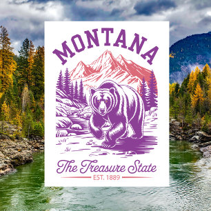 Montana The Treasure State Est. 1889 Bear Postcard