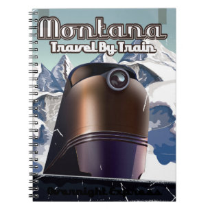 Montana train vintage travel poster art. spiral notebook