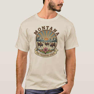 Montana Treasure State Bison & Mountain Badge T-Shirt