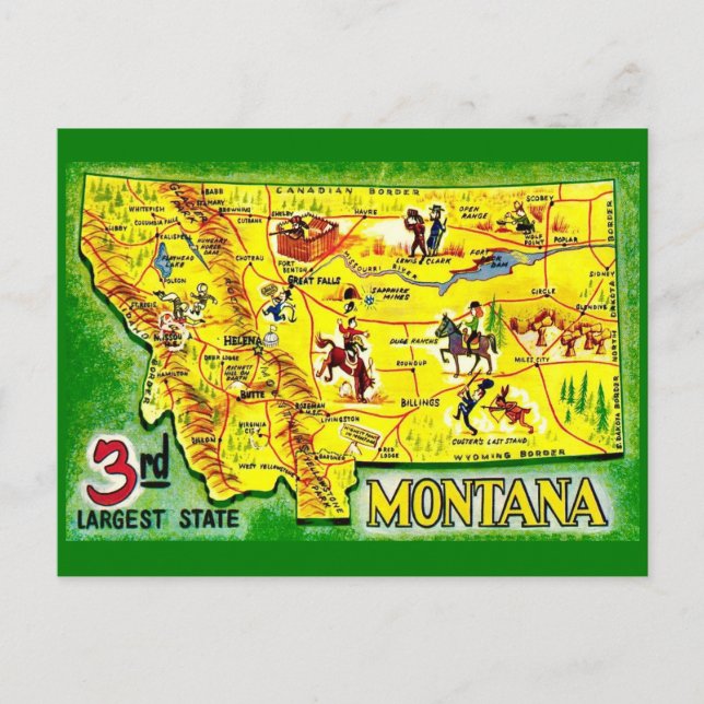 Montana Vintage Illustrated Map Postcard (Front)