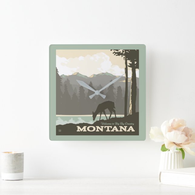 Montana | Welcome to Big Sky Country Square Wall Clock (Home)