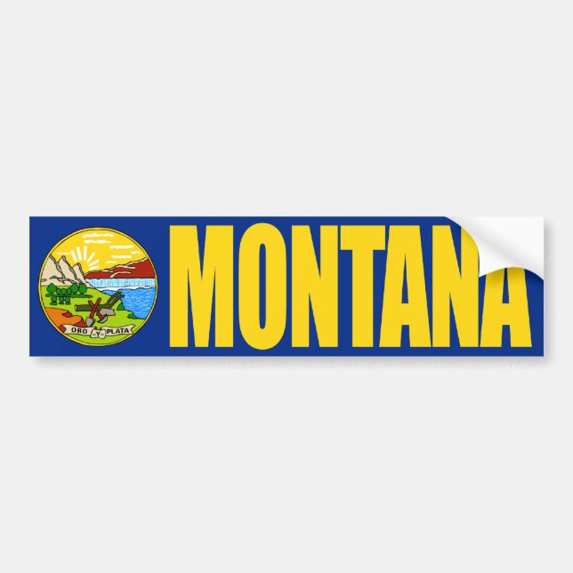 Montana with State Flag Bumper Sticker (Front)